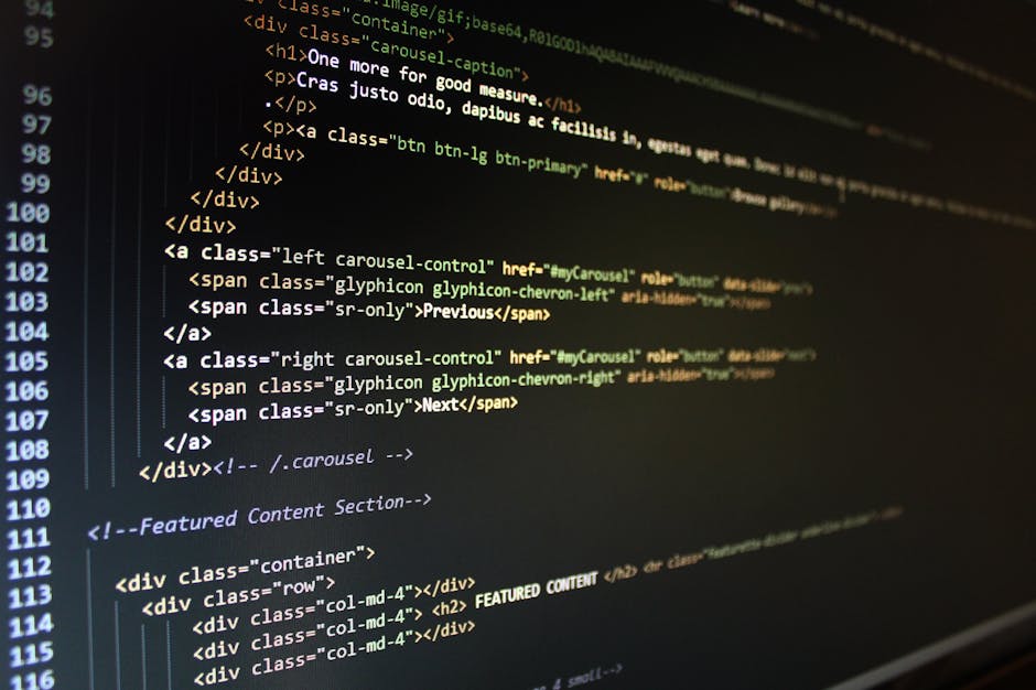 A silver laptop with a black keyboard is placed on a wooden table with a smooth, natural finish. The laptop screen displays lines of code in a text editor with a white background and colorful syntax h